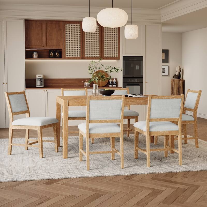 7-Piece Retro Dining Table Set for 6, 1 Rectangular Wood Dining Table Set for 6 with Upholstered Chairs for Dining Room
