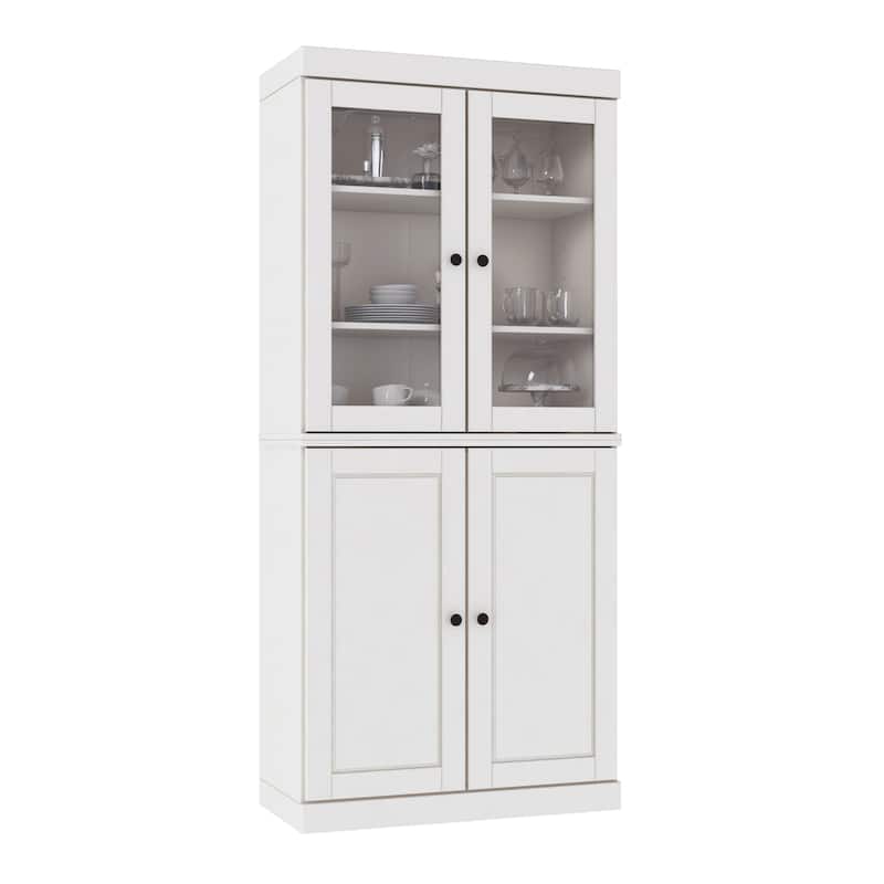Palace Imports 100% Solid Wood Pantry Cabinet with Frosted, Clear Glass or Solid Doors and Adjustable Shelves