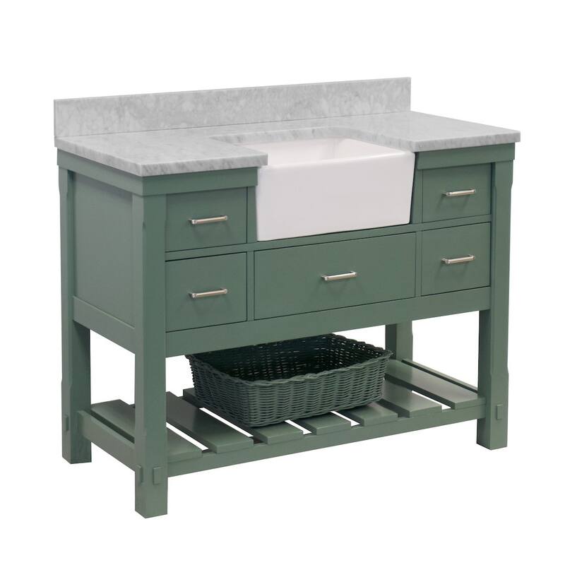 KitchenBathCollection Charlotte 48" Farmhouse Bathroom Vanity with Carrara Marble Top