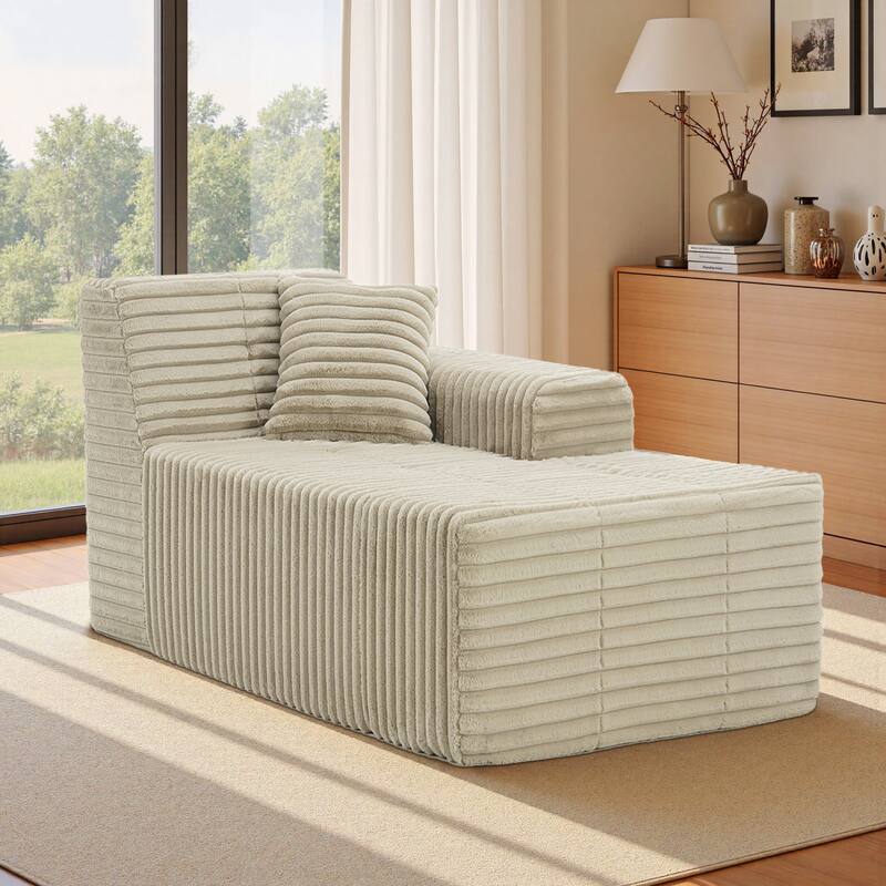 32" W No Assembly Required Plush Corduroy Chaise - Right Facing - Light Camel