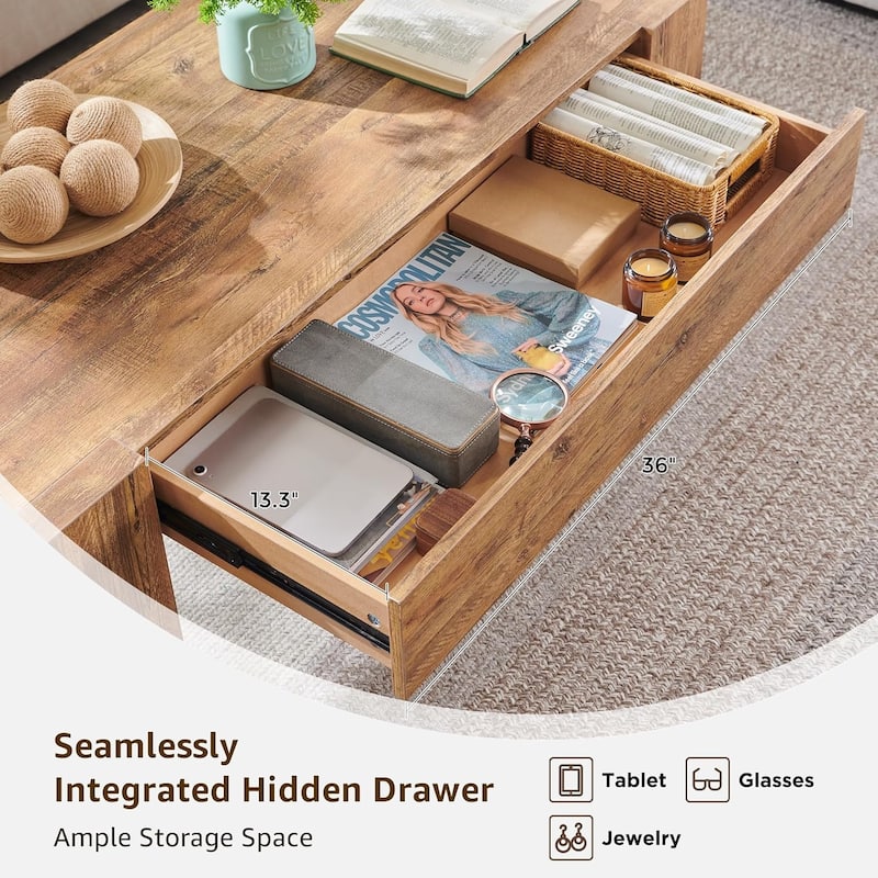 Modern Coffee Table, Wooden Living Room Table w/ Hidden Storage Drawer