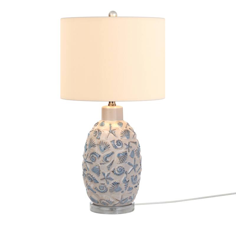 Lux Lighting Ceramic Sea Shell Coastal White and Blue Table Lamps (Set of 2) 3-Way Switch
