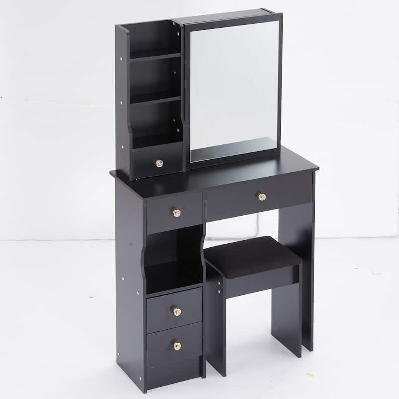 29.2" Compact Left-Drawer Vanity Set with Cushioned Stool and Sliding Mirror