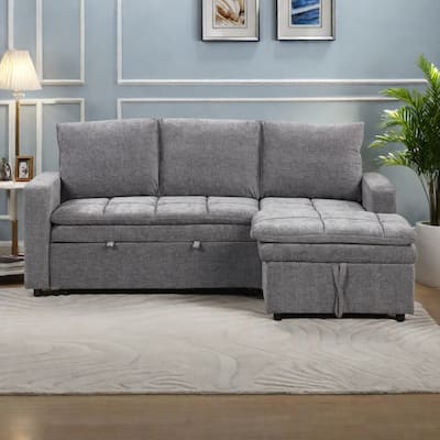 89" Polyester L-Shape Sectional 3-Seat Convertible Sofa with Storage Chaise