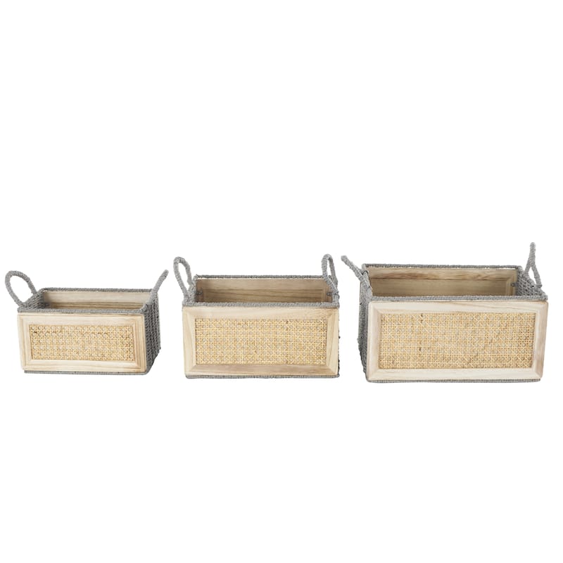 Rattan Woven Decorative and Functional Storage Basket with Rope Handles - Set of 3 Brown or Light Brown - Roche River Decor