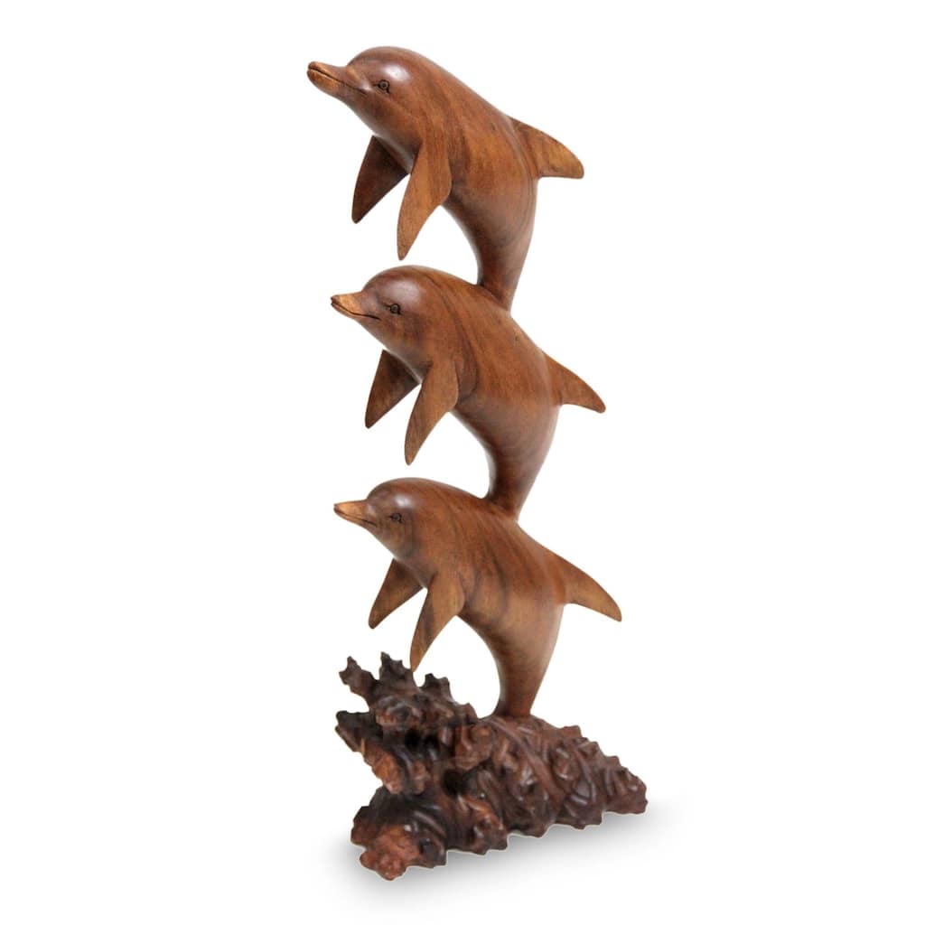 Handmade Dolphin Dance Wood sculpture (Indonesia) - 72 x 33 x 19