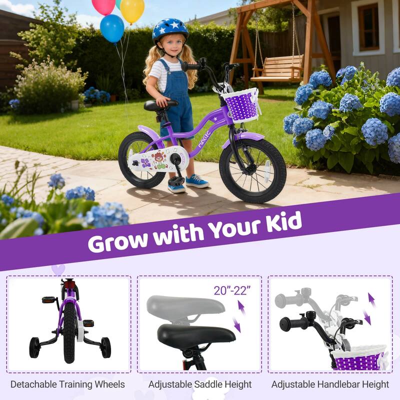 Costway 12”/14”/16”/18” Kids Bike with Training Wheels, Basket, Hand & - See Details