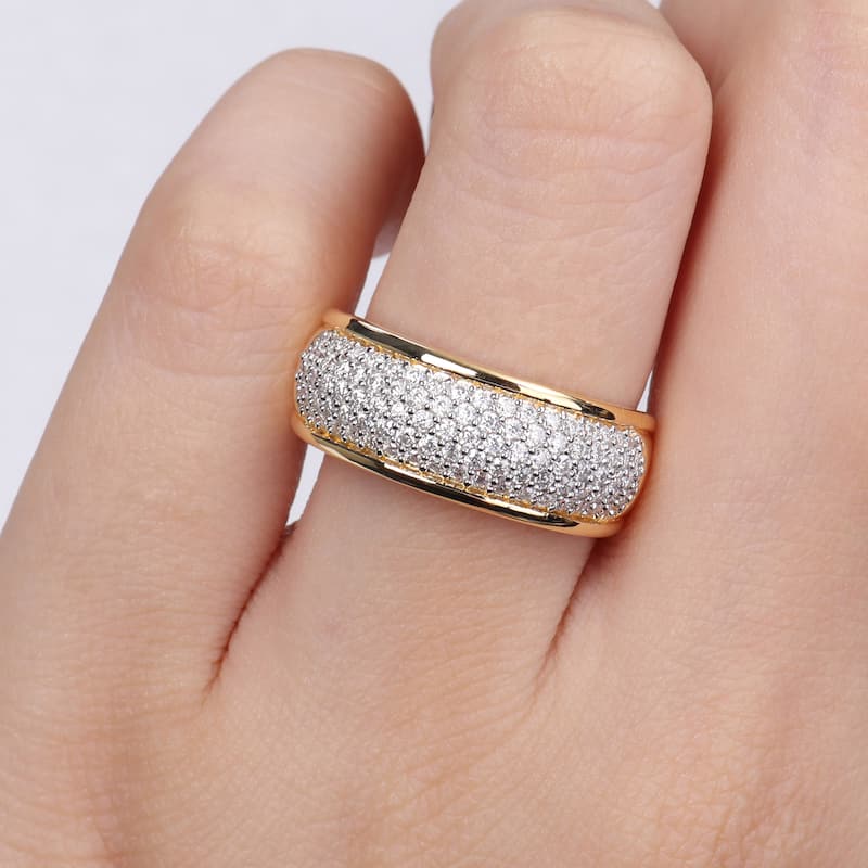Miadora 3/4ct DEW Created Moissanite Semi-Eternity Ring in Yellow Plated Sterling Silver