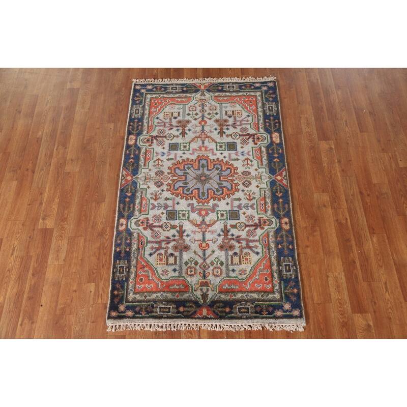 Geometric Kazak Indian Area Rug Handmade Wool Carpet - 3'0"x 5'0"