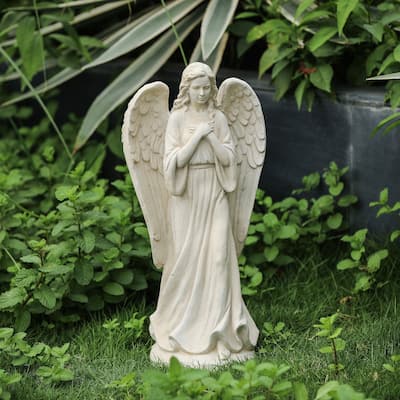 Off White MgO Serene Standing Angel Garden Statue