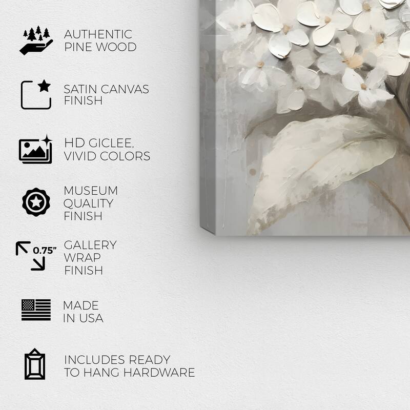 Wynwood Studio Canvas Floral and Botanical Bridals Flowers White and Light Gray Farmhouse Wall Art Canvas Print