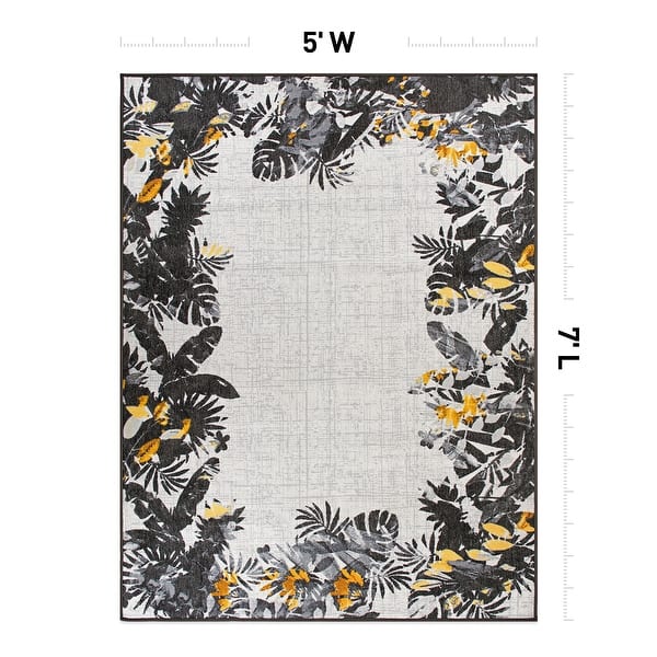dimension image slide 1 of 6, Contemporary Floral Border Indoor/Outdoor Area Rug