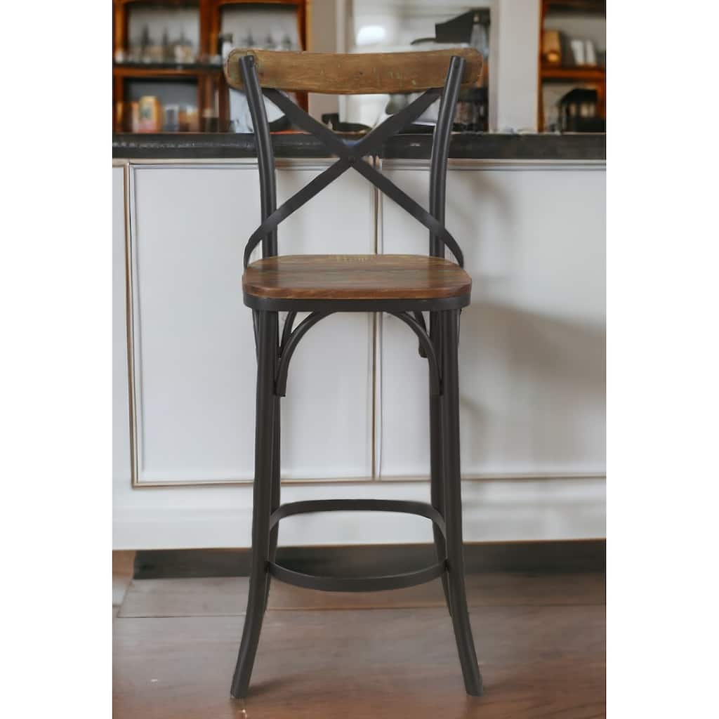 HomeRoots 30" Brown And Black Metal Counter Height Bar Chair