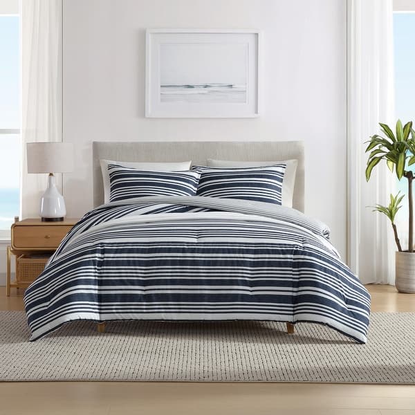 slide 2 of 8, Nautica Coastline Stripe Cotton Reversible Blue Duvet Cover Set