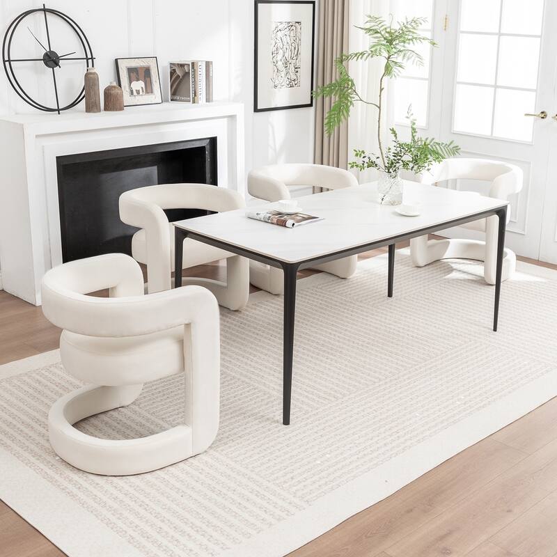 SEYNAR Modern Velvet E-Shaped Open Back Dining chair Set of 4