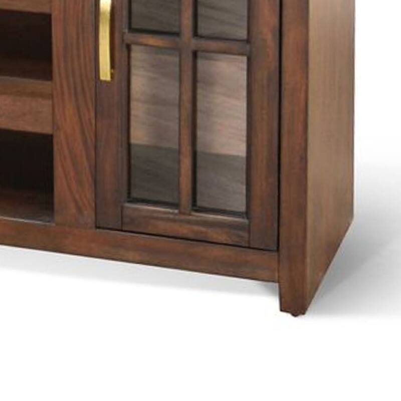 Leyla TV Stand Media Cabinet, 2 Glass Doors, Shelves, Brown Wood 76 Inch