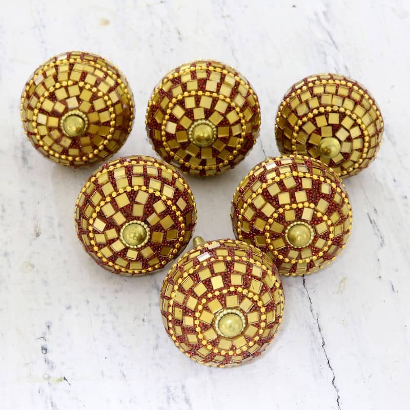 Novica Handmade Mirror Wood And Glass Bead Knobs - 3" H x 1.8" D