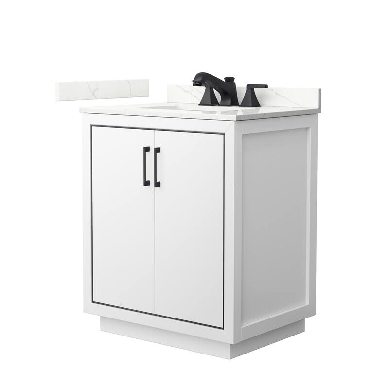 Wyndham Collection WCF111130S-QTZ-US3MXX Icon 30" Free Standing Single - White / Giotto Quartz Top / Matte Black Hardware