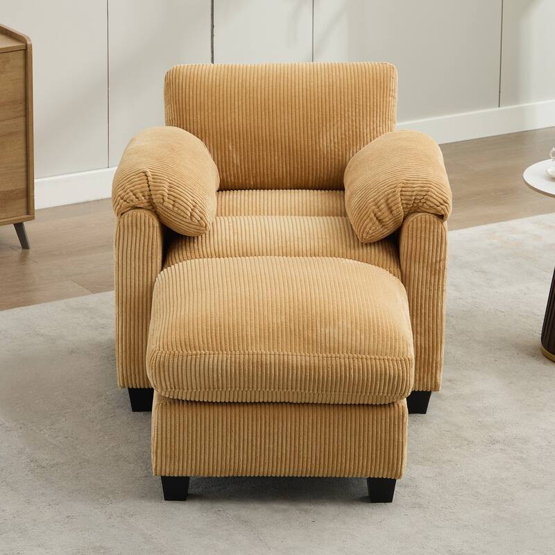 Multi-Seater Corduroy Sectional Sofa, Modular Settee, Included Removable Ottomans