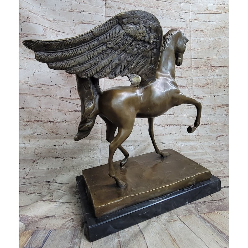 Pegasus Winged Imitative Horse Bronze Statue Sculpture Figure On Marble Base 16 Inches X 16 Inches