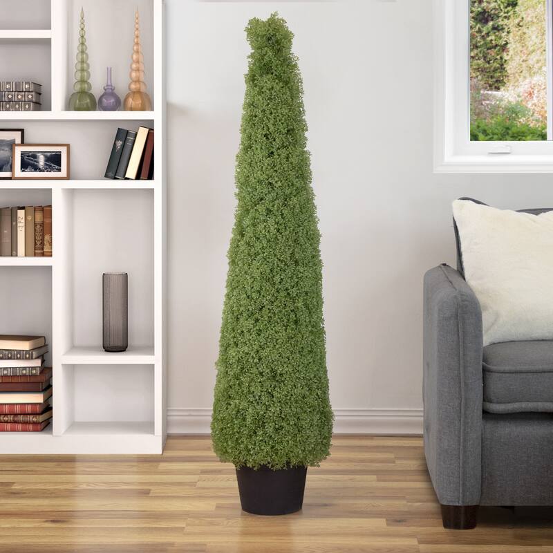 6' Artificial Boxwood Cone Topiary Tree with Round Pot Unlit