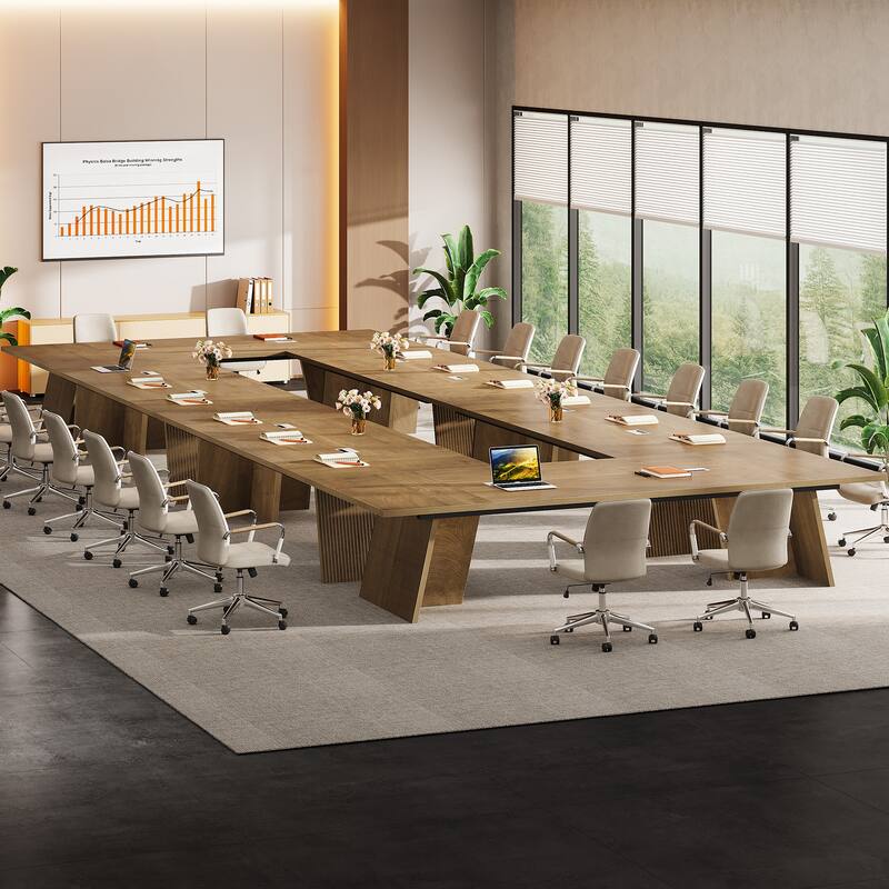 Modern Conference Table, Large Boardroom Meeting Desk with Cable Grommet, Office Seminar Training Accent Table