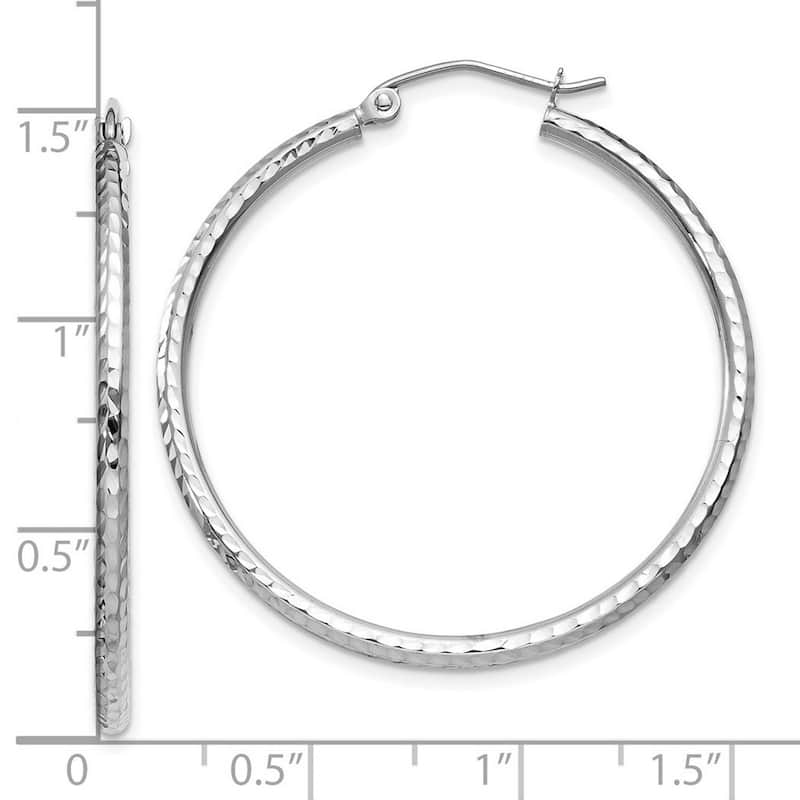 Curata 14k White Gold Sparkle Cut Round Tube Hoop Earrings - 35x35mm