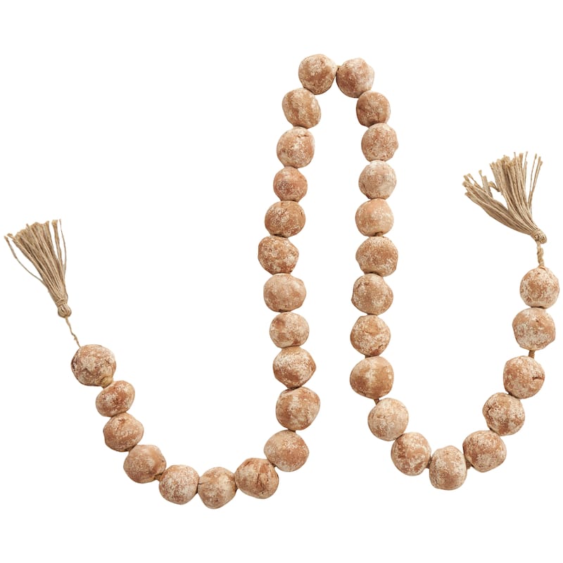 Ceramic Handmade Round Intricately Shaped Large Distressed Beaded Garland with Tassel