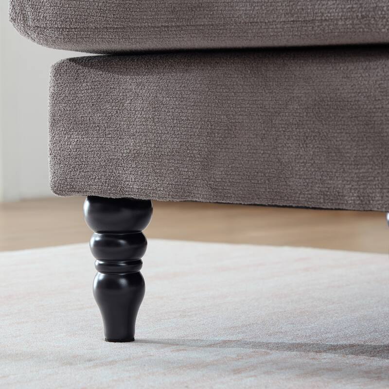 Modern Chaise Lounge Single Sofa Chair, Chenille Fabric Recliner Armchair with Side Pockets and Wooden Legs