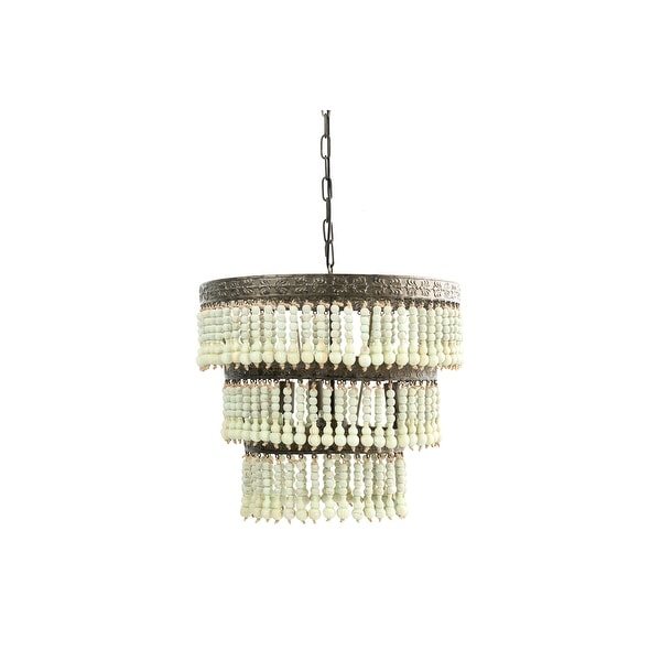 3-Tier Round Metal Chandelier with 3 Lights & Hanging Wood Beads. Opens flyout.