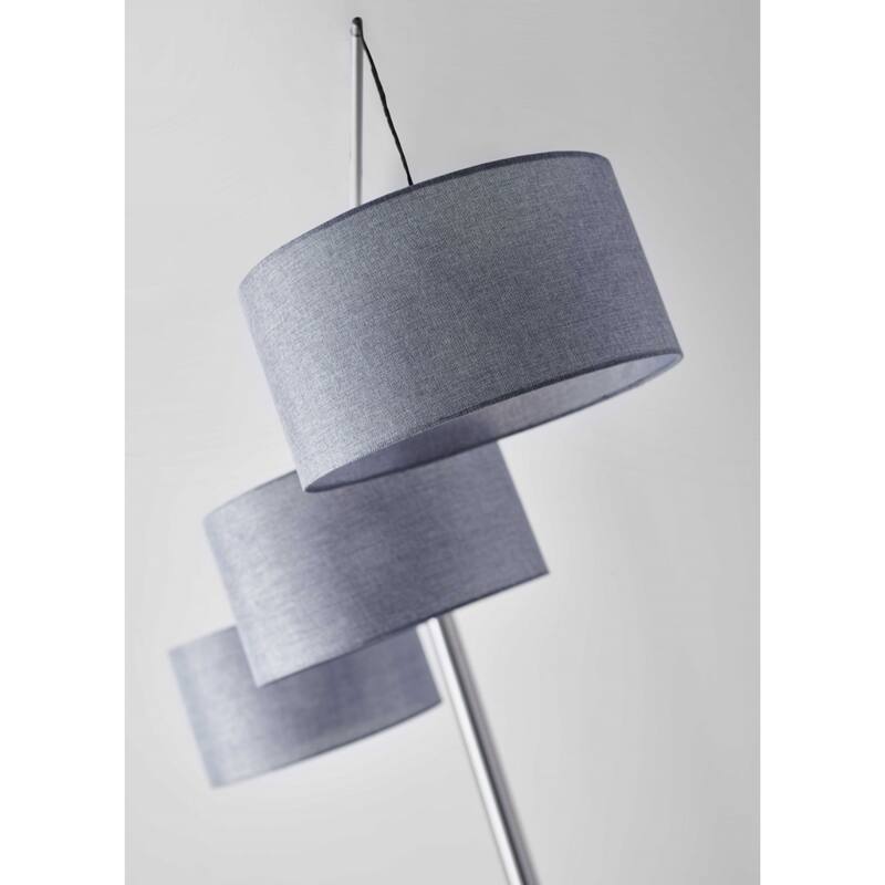 Modern 91" Tree Floor Lamp with 3 Lights Grey Linen Drum Shade and Silver Metal Body for Living Room - 91”H x 71”W x 61.75”D