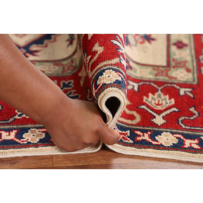 Geometric Beige Kazak Oriental Area Rug Handmade Wool Carpet - 5'0" x 6'8"