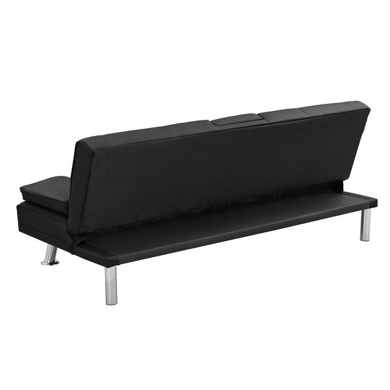 2-Seat Leather Sofa Bed with Armrests, Stainless Steel Legs, Wood Frame, Reclining Futon for Living Room, Office, Bedroom