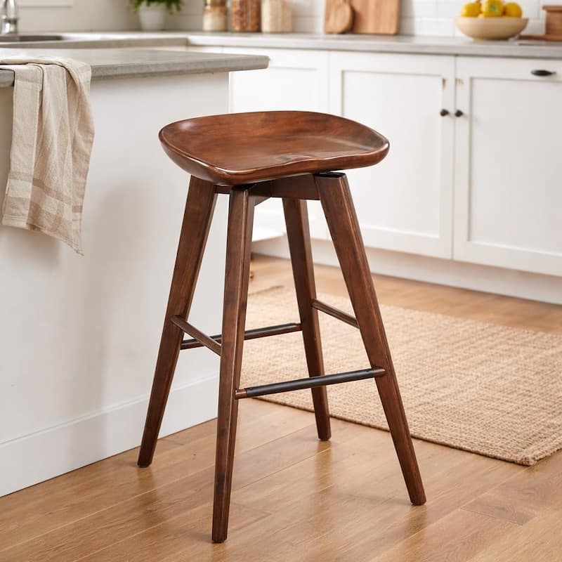 Bali Backless Wood Swivel Barstool
