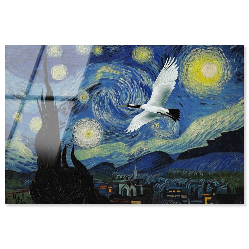 Crane Starry Night Acrylic by Art Remedy, Ready to Hang - 45" x 30"