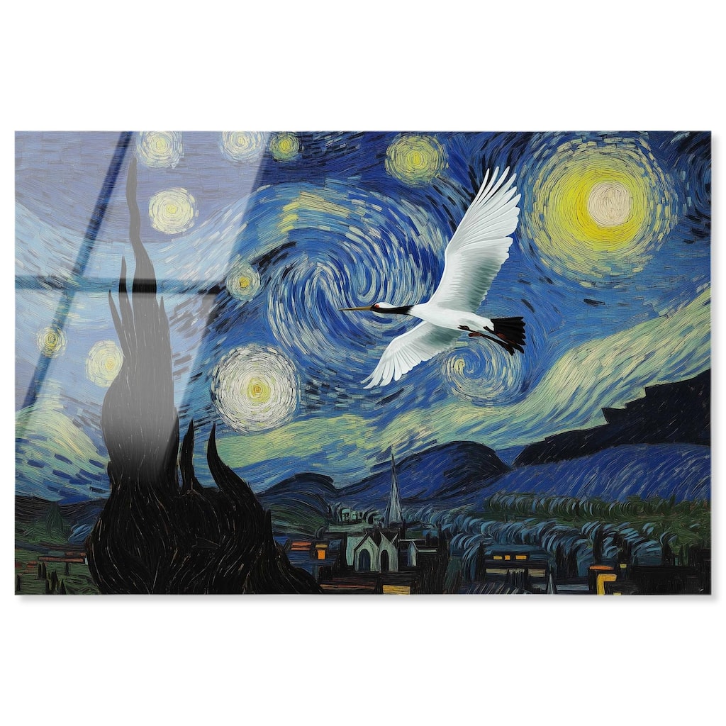 Crane Starry Night Acrylic by Art Remedy, Ready to Hang