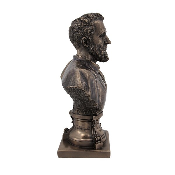 Buste De Michel-Ange Façon Bronze – Sculpture Résine Sur Socle, Reproduction Antique