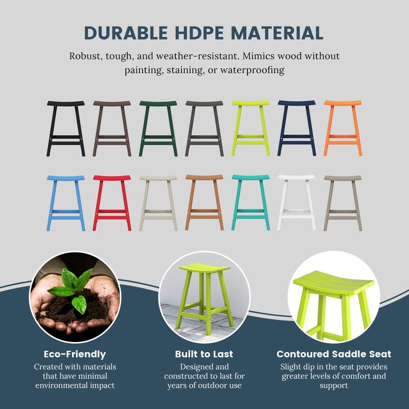 Laguna Hdpe All Weather Outdoor Patio 24" Saddle Seat Counter Stool (Set Of 2)