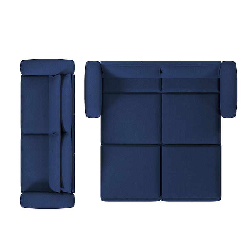 93" Convertible Sleeper Sofa Bed with Chaise Lounge, 3-in-1 Pull Out Sofa Couch, Teddy Fabric Loveseat Sofa w/ 2 Lumbar Pillows