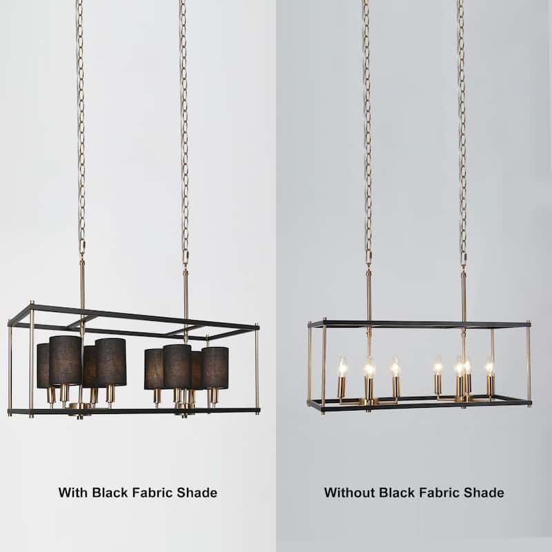 Zigger 8-light Modern Linear Chandelier Metal Dining Room Pendant with Removable Fabric Shade - L 26" x W 10.5" x H 82.5"