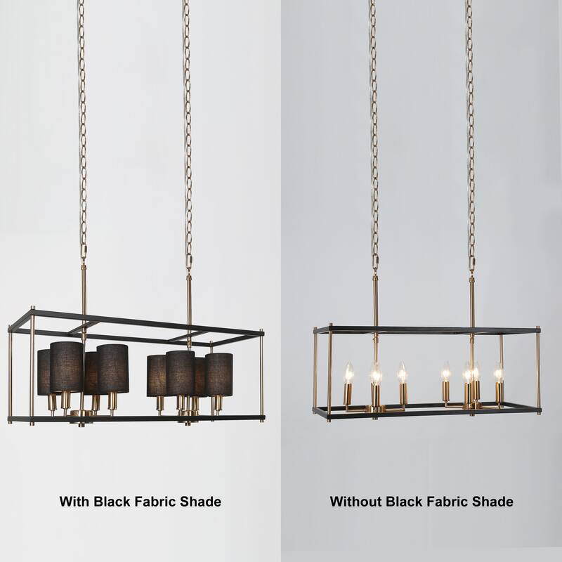 Zigger 8-light Modern Linear Chandeliers Dimmable Rectangle Ceiling Lights with Removable Fabric Shade