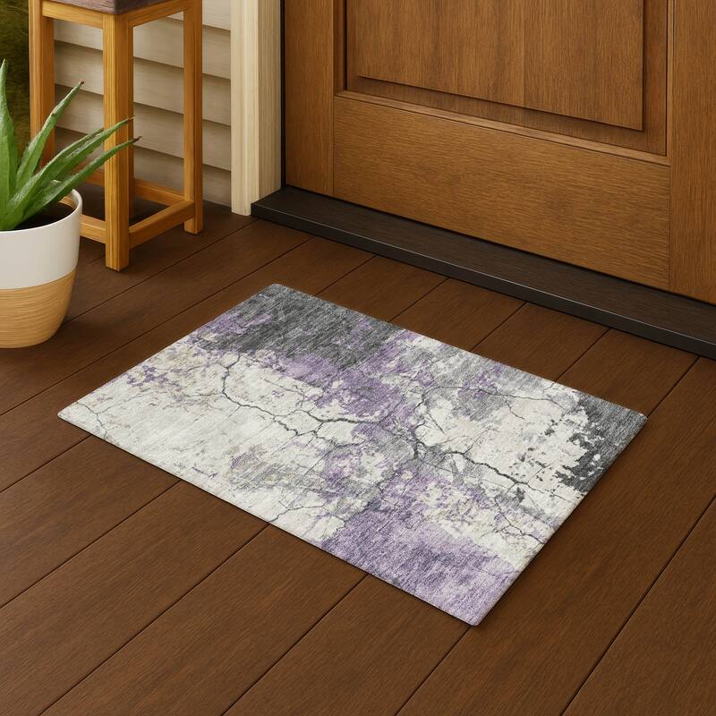 Machine Washable Indoor/ Outdoor Modern Crackle Chantille Rug - Lavender - 1'8" x 2'6"