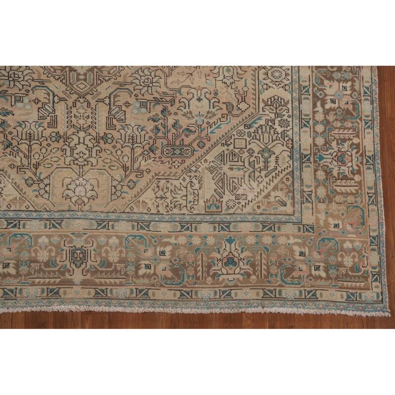 Geometric Tabriz Distressed Persian Rug Hand-knotted Wool Carpet - 6'7" x 9'0"