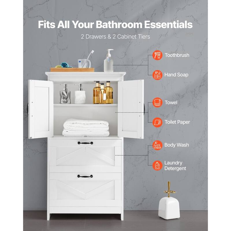Bathroom Floor Cabinet with Doors, Drawers and Adjustable Shelf - 11.8 x 23.6 x 43.3 in