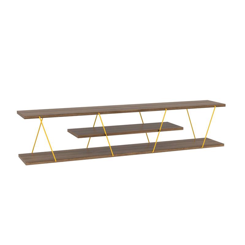 FurnisHome Store Tars Mid Century Modern Tv Stand 4 Shelves Open Storage Metal Cords Entertainment