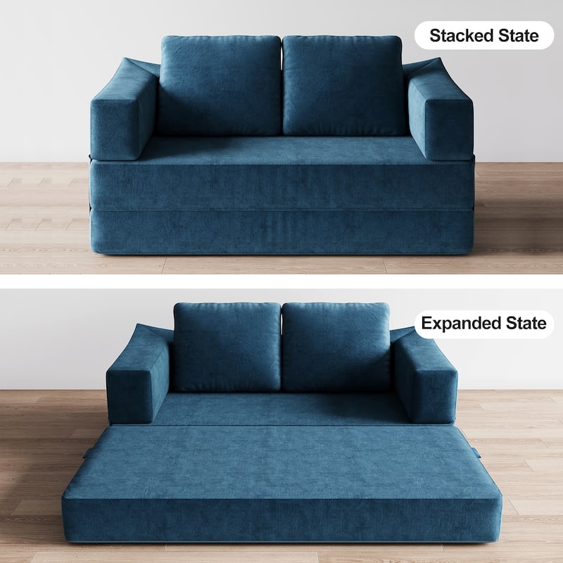 70.87" Upholstered Convertible Sleeper Sofa, Convertible Chair Floor Couch Comfy Sofa for Living Room, Bedroom, Chenille Fabric