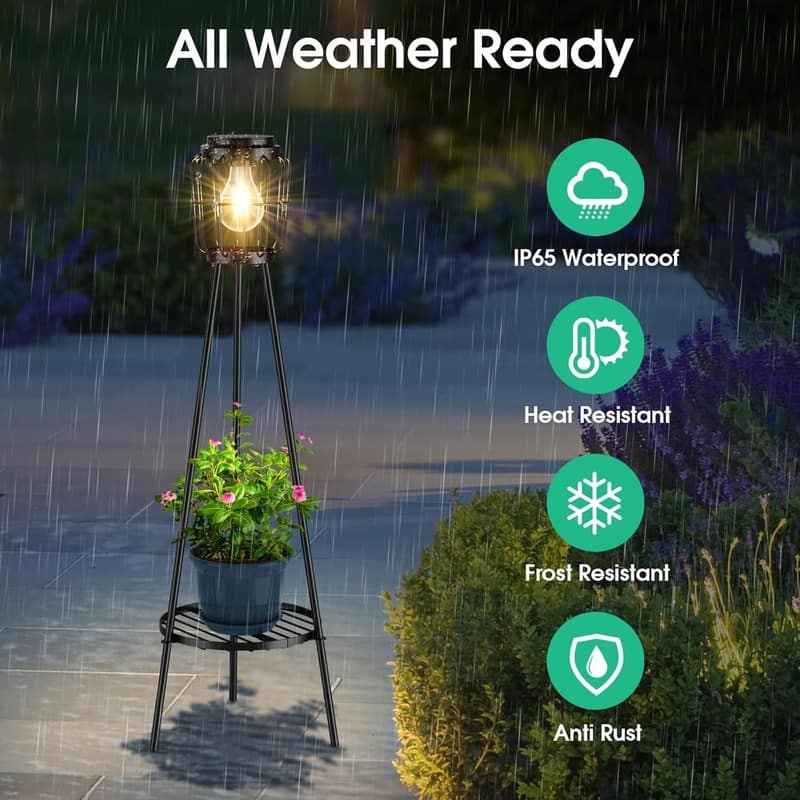 2 Pack Solar Lights with Plant Stand, Outdoor Floor Lamps