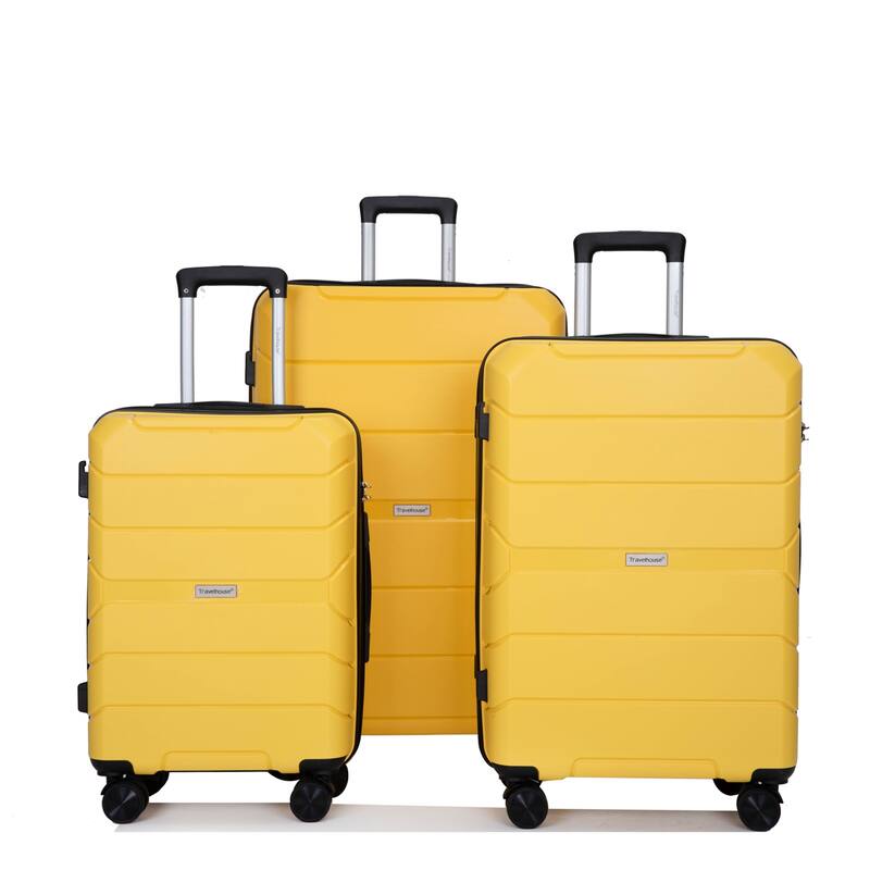 Yellow 3 Piece Carry on Luggage Airline Approved Hard Case Trunk Bed