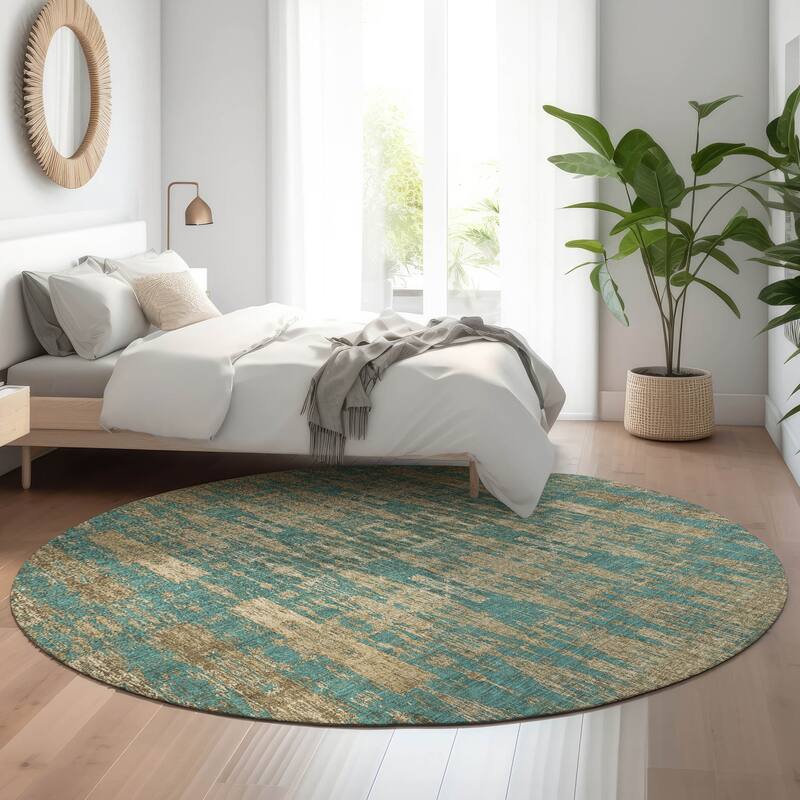Premium Washable Super Soft Distressed Ombre Mayfield Rug - Teal - 8' x 8' - Round