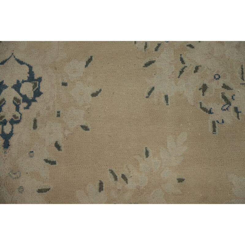 Hand Knotted Oriental 100% Wool Carpet Traditional Floral Beige & Ivories Kerman Area Rug - 12' 10'' X 9' 4''